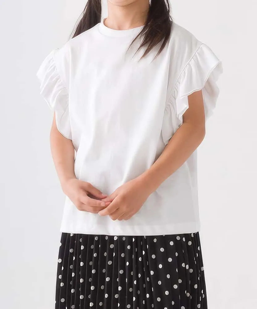 Short Sleeve Girl T-shirt with Frill Shoulder